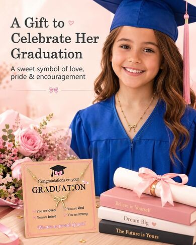 UNGENT THEM Celebrate Her Graduation with Love - Cute Bow Necklace Graduation Gifts for Girls Her with Encouraging Card in Kuwait