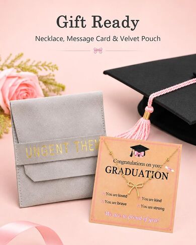 UNGENT THEM Celebrate Her Graduation with Love - Cute Bow Necklace Graduation Gifts for Girls Her with Encouraging Card in Kuwait