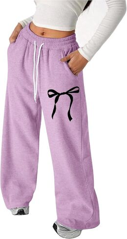 Girl's Bowknot Baggy Sweatpants Cute Straight Leg Athletic Pants with Pockets Teen Girls Y2k Streetwear 4-13 Years in Saudi Arabia