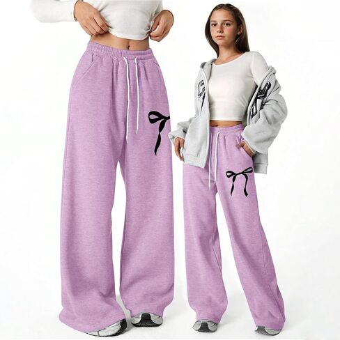 Girl's Bowknot Baggy Sweatpants Cute Straight Leg Athletic Pants with Pockets Teen Girls Y2k Streetwear 4-13 Years in Saudi Arabia