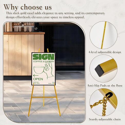 43.5" Gold Metal Easel Stand for Sign, Heavy Duty Folding Easel for Wedding Welcome Sign, Decorative Easel for Mirror, Art, Photo, Adjustable Painting Display 4-Tier Height in Kuwait
