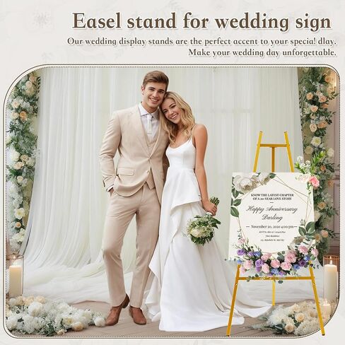 43.5" Gold Metal Easel Stand for Sign, Heavy Duty Folding Easel for Wedding Welcome Sign, Decorative Easel for Mirror, Art, Photo, Adjustable Painting Display 4-Tier Height in Kuwait