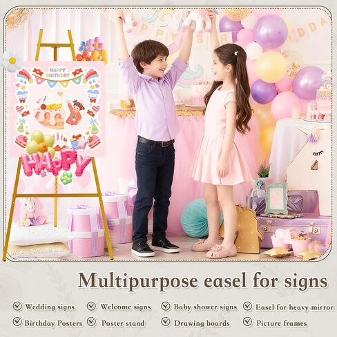 43.5" Gold Metal Easel Stand for Sign, Heavy Duty Folding Easel for Wedding Welcome Sign, Decorative Easel for Mirror, Art, Photo, Adjustable Painting Display 4-Tier Height in Kuwait