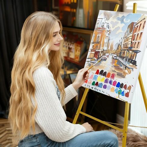 43.5" Gold Metal Easel Stand for Sign, Heavy Duty Folding Easel for Wedding Welcome Sign, Decorative Easel for Mirror, Art, Photo, Adjustable Painting Display 4-Tier Height in Kuwait