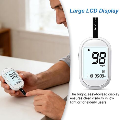 Glucose Monitor Kit – All-in-One Blood Sugar Monitor with 100 Test Strips & Lancets, High Accuracy Glucose Monitor, Large Bright Screen, PC/AC/CTL Mode, No Coding, Diabetes Testing Kit for Home in Saudi Arabia