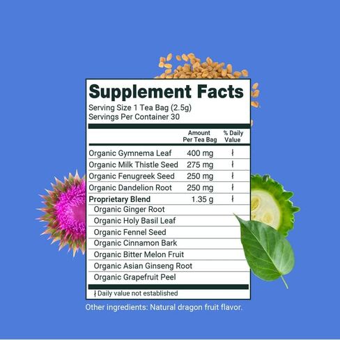 Herbaly Glucose Functional Tea - Vitality & Wellness - Gymnema Sylvestre, Ceylon Cinnamon, Bitter Melon, Dandelion Root, Fenugreek - Daily Teas - Organic Plant-Based Tea Bag Pyramids - 30 ct in Saudi Arabia