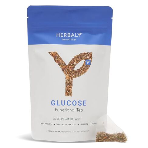 Herbaly Glucose Functional Tea - Vitality & Wellness - Gymnema Sylvestre, Ceylon Cinnamon, Bitter Melon, Dandelion Root, Fenugreek - Daily Teas - Organic Plant-Based Tea Bag Pyramids - 30 ct in Saudi Arabia