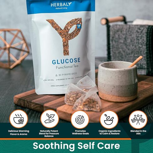 Herbaly Glucose Functional Tea - Vitality & Wellness - Gymnema Sylvestre, Ceylon Cinnamon, Bitter Melon, Dandelion Root, Fenugreek - Daily Teas - Organic Plant-Based Tea Bag Pyramids - 30 ct in Saudi Arabia