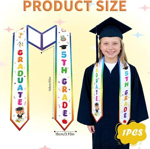 Mexican 5th Grade Graduation Stole Class of 2026 Mexican Star Bear Diploma 50Inch for Kids Grad in Saudi Arabia