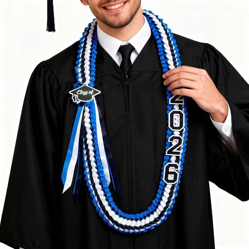 Graduation Ribbon Lei for Graduation - 68-Inch Hand-Braided Class of 2026 Grad Leis for High School and College Grads in Saudi Arabia