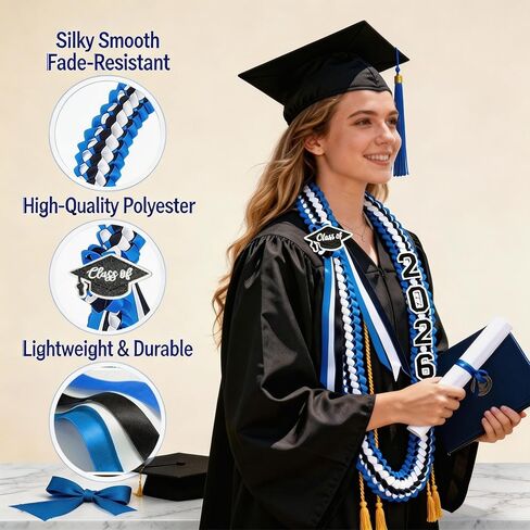 Graduation Ribbon Lei for Graduation - 68-Inch Hand-Braided Class of 2026 Grad Leis for High School and College Grads in Saudi Arabia