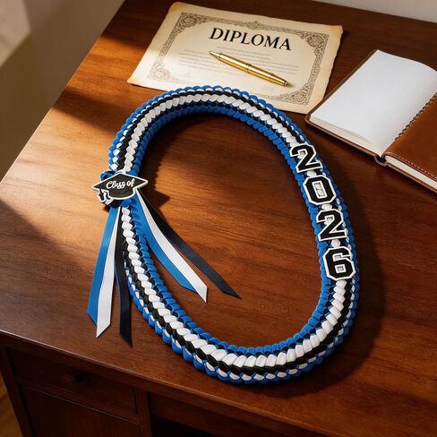 Graduation Ribbon Lei for Graduation - 68-Inch Hand-Braided Class of 2026 Grad Leis for High School and College Grads in Saudi Arabia