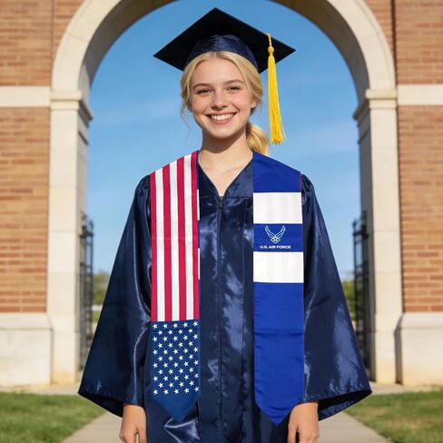 USA And Air Force Wings Flag Graduation Stole,Satin Embroidery Graduation Sash for International Students,72 Inch Length. in Kuwait