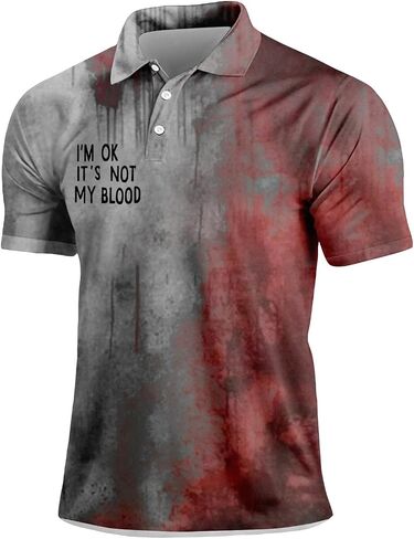 GOFULY Halloween Polo Shirts for Men Short Sleeve Breathable Halloween Shirts for Men Bloody Horror Tee Letter Print Top in Saudi Arabia