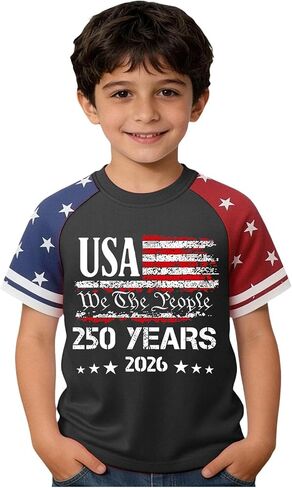 4th of July Boys Girls Short Sleeve Shirt Kids Red White and Blue USA Flag 250Th Anniversary Print Shirt in Kuwait
