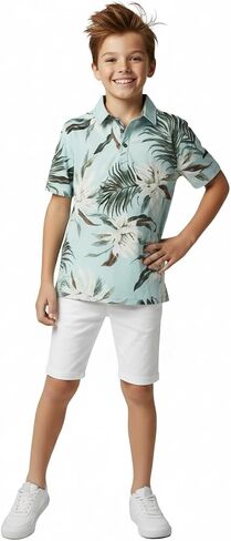 Hawaii Hangover Family Matching Tropical Polo Shirts & Polo Dresses – Wispy Cereus Light Blue Resort Golf Outfits in Kuwait
