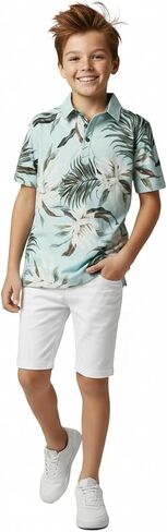 Hawaii Hangover Family Matching Tropical Polo Shirts & Polo Dresses – Wispy Cereus Light Blue Resort Golf Outfits in Kuwait