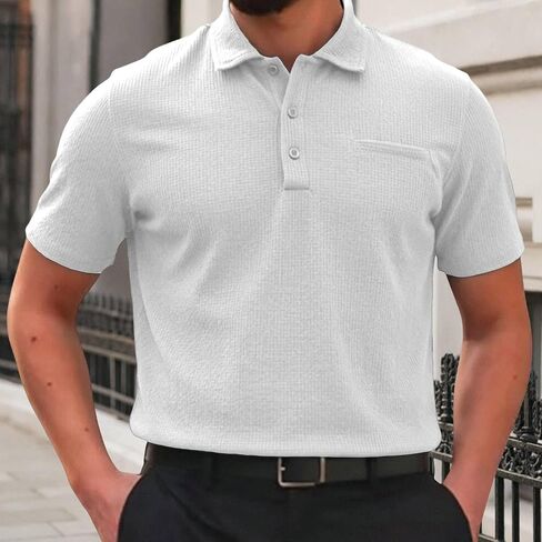 Mens Collared Shirts Short Sleeve Button Up Breathable Textured Golf Tee Classic Regular Fit Business Casual Top 2026 in Saudi Arabia