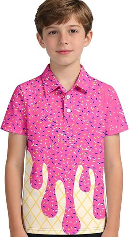 Boys Polo Shirt Funny Ice Cream Print Short Sleeve Collared Golf Clothes Kids Fashion Cool Active Shirts 3-14 Years in Saudi Arabia