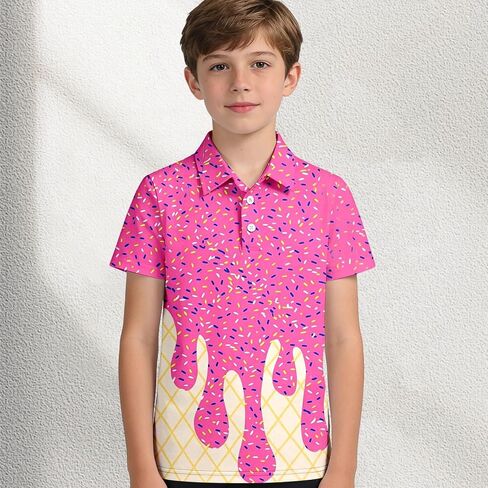 Boys Polo Shirt Funny Ice Cream Print Short Sleeve Collared Golf Clothes Kids Fashion Cool Active Shirts 3-14 Years in Saudi Arabia