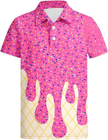 Boys Polo Shirt Funny Ice Cream Print Short Sleeve Collared Golf Clothes Kids Fashion Cool Active Shirts 3-14 Years in Saudi Arabia