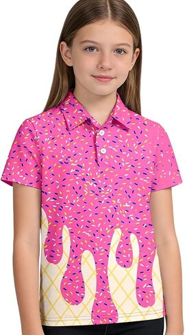 Boys Polo Shirt Funny Ice Cream Print Short Sleeve Collared Golf Clothes Kids Fashion Cool Active Shirts 3-14 Years in Saudi Arabia