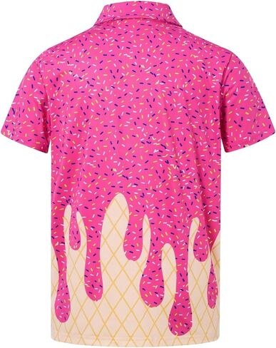 Boys Polo Shirt Funny Ice Cream Print Short Sleeve Collared Golf Clothes Kids Fashion Cool Active Shirts 3-14 Years in Saudi Arabia