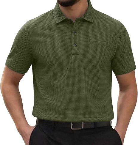 Mens Collared Shirts Short Sleeve Button Up Breathable Textured Golf Tee Classic Regular Fit Business Casual Top 2026 in Saudi Arabia