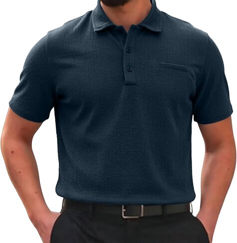 Mens Collared Shirts Short Sleeve Button Up Breathable Textured Golf Tee Classic Regular Fit Business Casual Top 2026 in Saudi Arabia