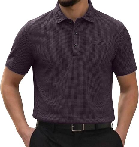 Mens Collared Shirts Short Sleeve Button Up Breathable Textured Golf Tee Classic Regular Fit Business Casual Top 2026 in Saudi Arabia