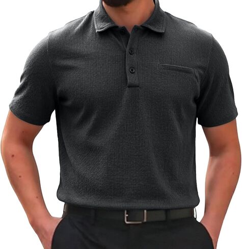 Mens Collared Shirts Short Sleeve Button Up Breathable Textured Golf Tee Classic Regular Fit Business Casual Top 2026 in Saudi Arabia