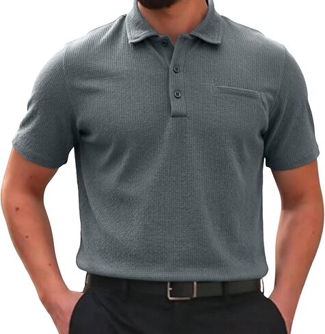 Mens Collared Shirts Short Sleeve Button Up Breathable Textured Golf Tee Classic Regular Fit Business Casual Top 2026 in Saudi Arabia