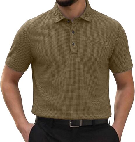 Mens Collared Shirts Short Sleeve Button Up Breathable Textured Golf Tee Classic Regular Fit Business Casual Top 2026 in Saudi Arabia