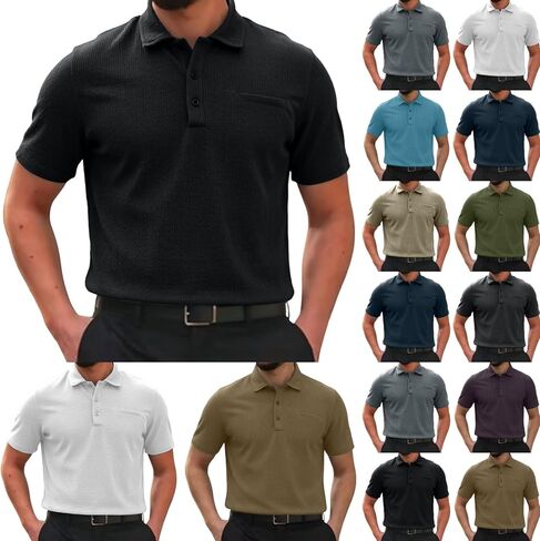 Mens Collared Shirts Short Sleeve Button Up Breathable Textured Golf Tee Classic Regular Fit Business Casual Top 2026 in Saudi Arabia