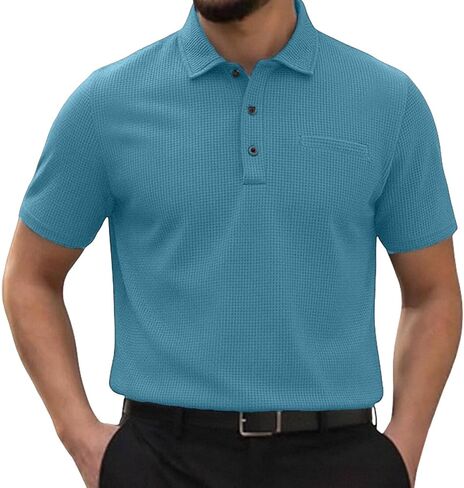 Mens Collared Shirts Short Sleeve Button Up Breathable Textured Golf Tee Classic Regular Fit Business Casual Top 2026 in Saudi Arabia