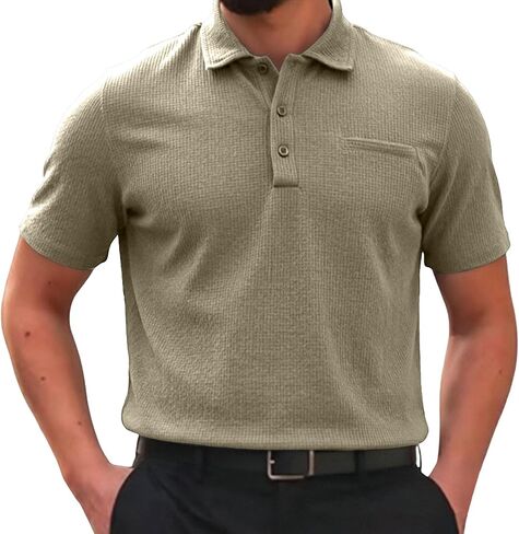 Mens Collared Shirts Short Sleeve Button Up Breathable Textured Golf Tee Classic Regular Fit Business Casual Top 2026 in Saudi Arabia