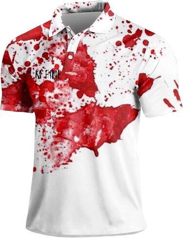 GOFULY Halloween Golf Shirts for Men Short Sleeve Collared Neck Halloween Shirt Bloody Horror Outfit Summer Letter Print Tops in Saudi Arabia