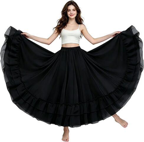 Z&X Lyrical Praise Dance Skirts for Women Contemporary Waltz Mexican Long Swing Ruffle Flowy Skirt Renaissance Skirt in Saudi Arabia