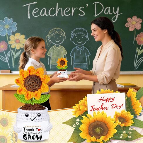 Teacher Appreciation Gifts, Thank You Teachers Gift, End of Year Teacher Gifts, Personalized Graduation Father's Day Birthday Gift for Teachers Mentor Coworker Senior, Handmade Crochet Sunflower Doll in Saudi Arabia