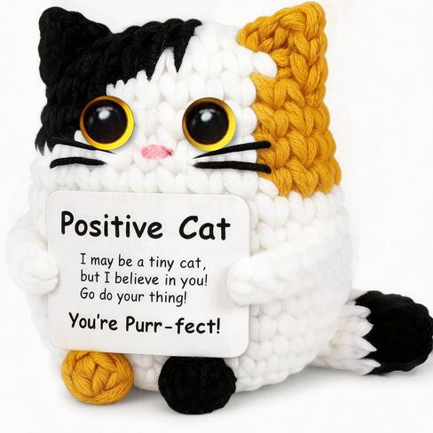 Positive Crochet Cat Animal Emotional Support Crochet Cat Handmade Crochet Animals Lover Gifts for Women Men,Handmade Funny Mini Birthday Cute Cat Decor Mom Grandma Daughter Son Friends in Saudi Arabia