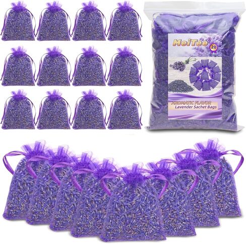 20 Pack Lavender Sachet Bags - 100% Natural Dried Lavender Buds for Closets Drawers Car & Home | French Potpourri Fragrance Sachets Rich Aroma Air Long Lasting Fresh Scents in Saudi Arabia