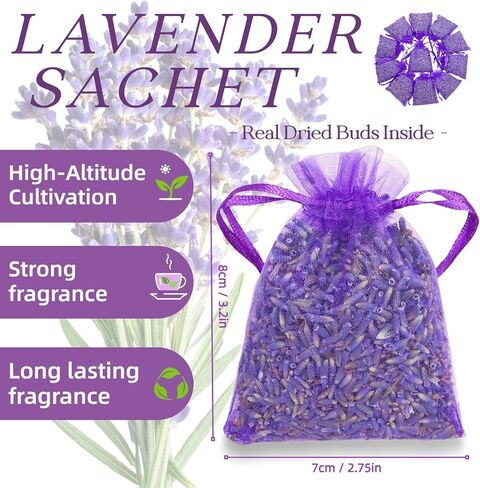 20 Pack Lavender Sachet Bags - 100% Natural Dried Lavender Buds for Closets Drawers Car & Home | French Potpourri Fragrance Sachets Rich Aroma Air Long Lasting Fresh Scents in Saudi Arabia