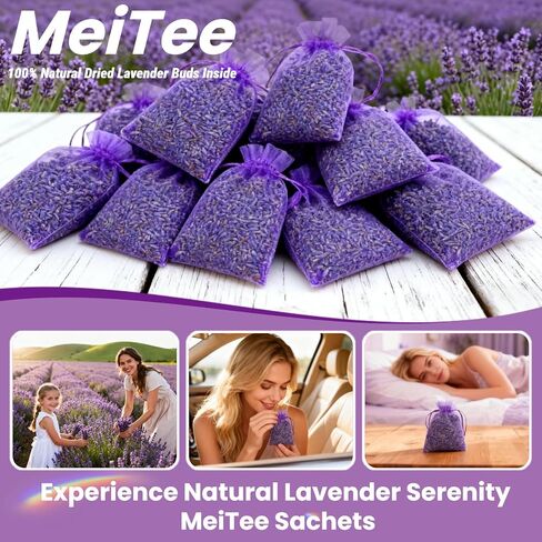20 Pack Lavender Sachet Bags - 100% Natural Dried Lavender Buds for Closets Drawers Car & Home | French Potpourri Fragrance Sachets Rich Aroma Air Long Lasting Fresh Scents in Saudi Arabia