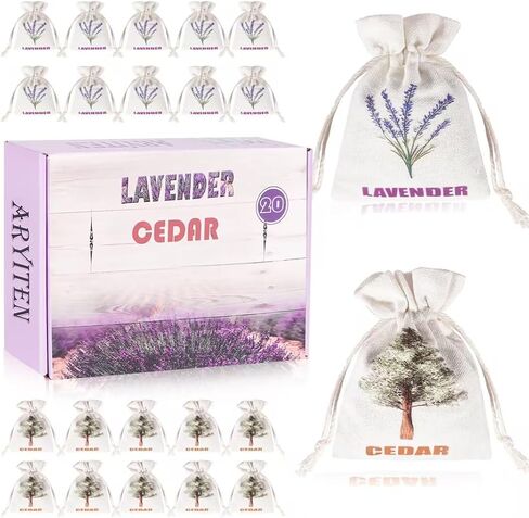 20 Pack Cedar Chips and Natural Dried Lavender Sachets Bags - Stop Clothes Damage, Cedar and Lavendar Home Fragrance Sachets for Drawers and Closets in Saudi Arabia