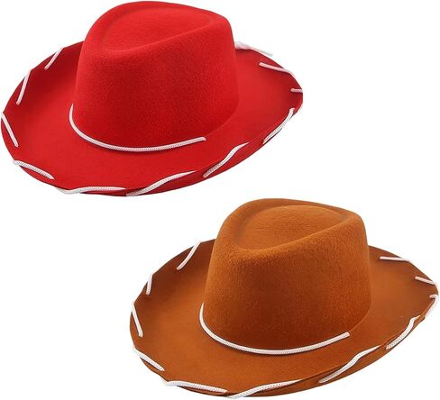 Red Cowgirl Hat Brown Felt Cowboy Hat 2Pcs Western Sheriff Costume Hats for Men Women Wild West Rodeo Halloween Cosplay Themed Party in Saudi Arabia