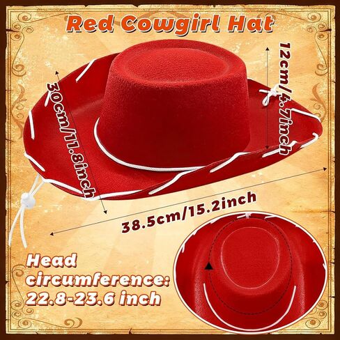 Red Cowgirl Hat Brown Felt Cowboy Hat 2Pcs Western Sheriff Costume Hats for Men Women Wild West Rodeo Halloween Cosplay Themed Party in Saudi Arabia