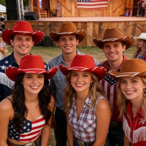 Red Cowgirl Hat Brown Felt Cowboy Hat 2Pcs Western Sheriff Costume Hats for Men Women Wild West Rodeo Halloween Cosplay Themed Party in Saudi Arabia