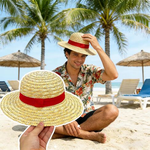 Straw Hat,Anime Costume Caps with String,Summer Beach Sun Hat for Men Women,Performance Animation Cosplay Hats for Halloween Party Pirate Costume Prop in Saudi Arabia