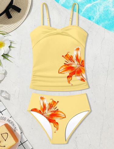 Teen Girls' Tankini Swimsuit 2 Piece Bathing Suit Bowknot Girls' Swimwear for Swimming Beach Pool Surfing in Saudi Arabia