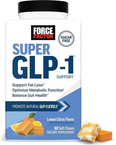 Force Factor Super GLP-1 Support Soft Chews, Promote Natural GLP-1 Production, Support Fat Loss, Metabolic Function & Healthy Body Composition, Sugar Free Lemon Citrus Flavor, 60 Soft Chews in Kuwait